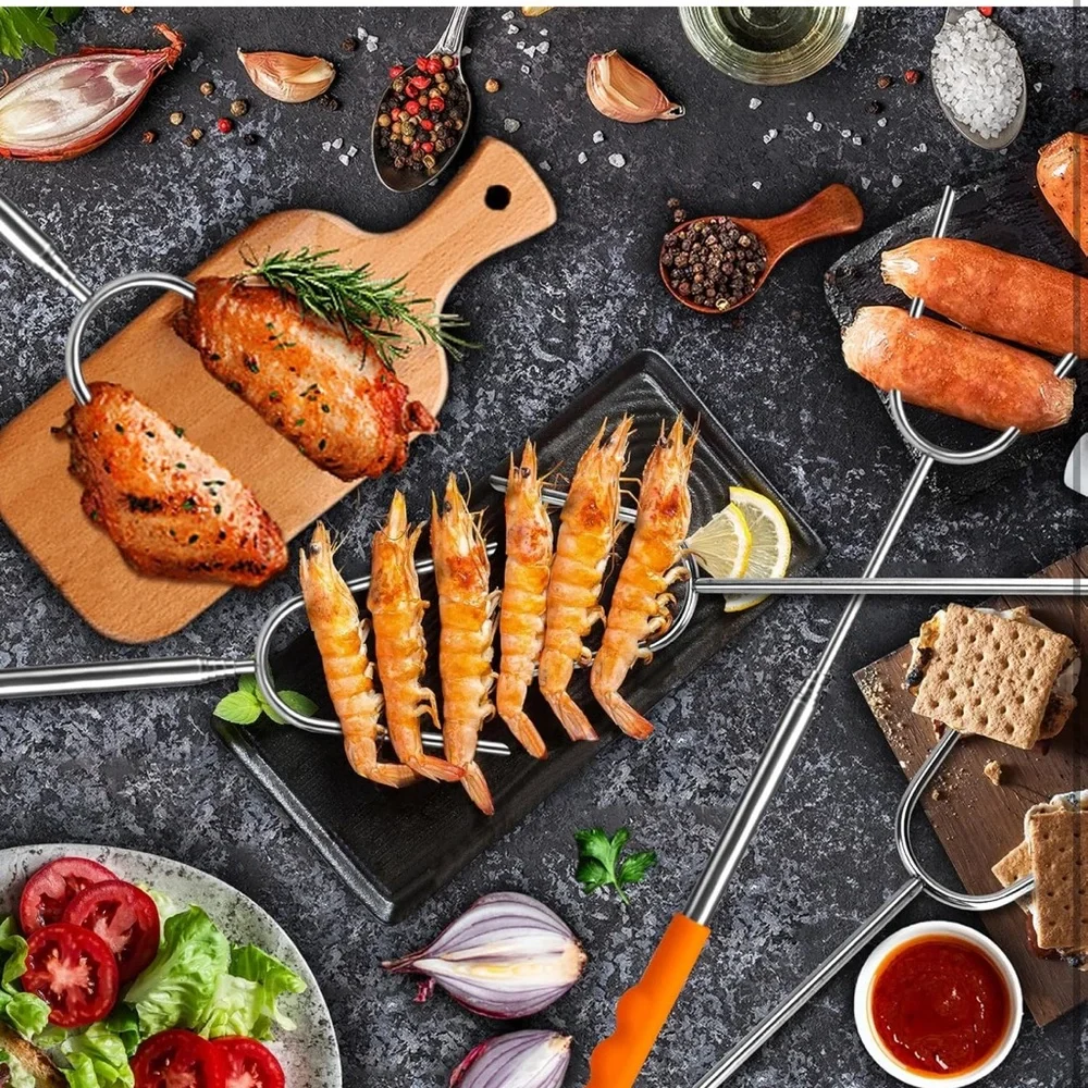 NWT (5) Extendable Marshmallow Roasting Sticks Extra Long 45'' Stainless Steel - Picture 5 of 7